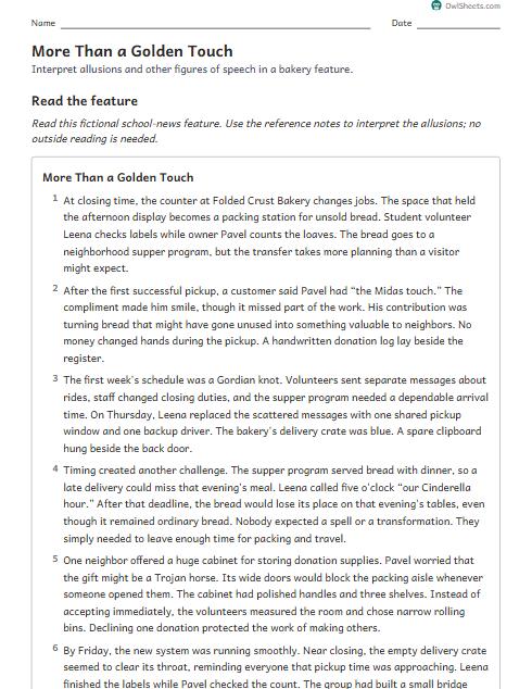 More Than a Golden Touch worksheet preview