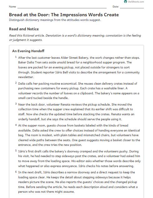 Bread at the Door: The Impressions Words Create worksheet preview