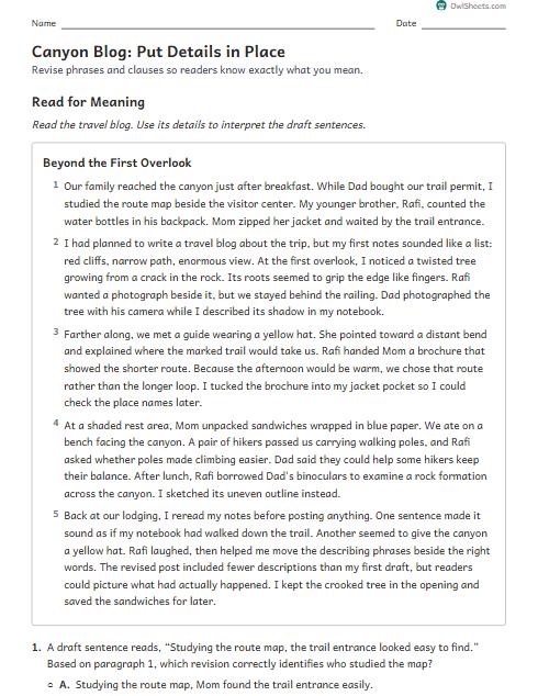 Canyon Blog: Put Details in Place worksheet preview
