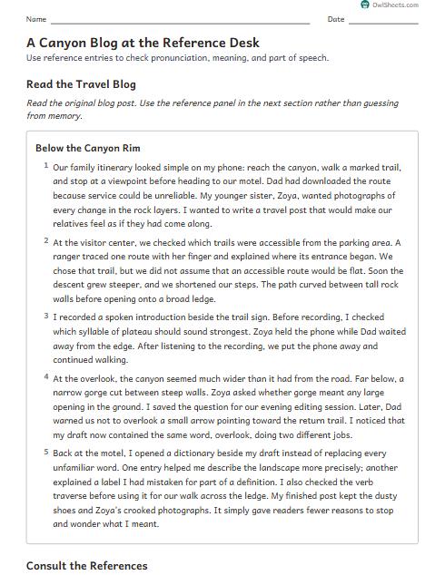 A Canyon Blog at the Reference Desk worksheet preview