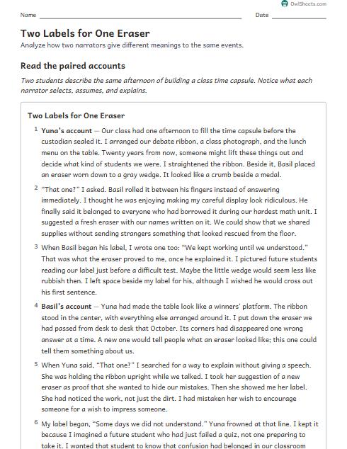 Two Labels for One Eraser worksheet preview