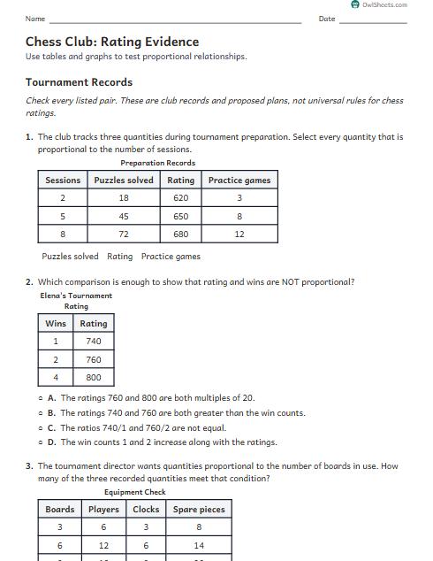 Chess Club: Rating Evidence worksheet preview