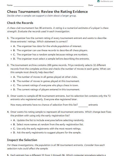 Chess Tournament: Review the Rating Evidence worksheet preview