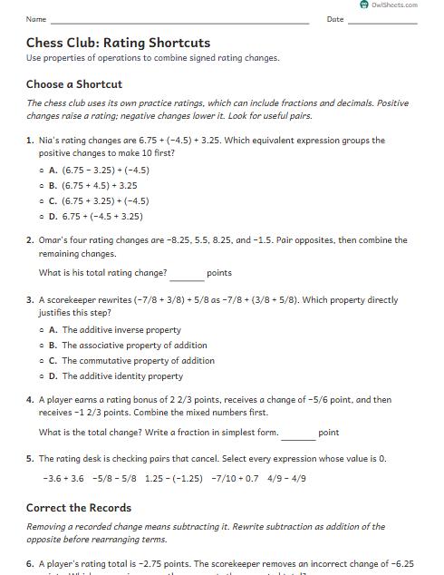 Chess Club: Rating Shortcuts worksheet preview