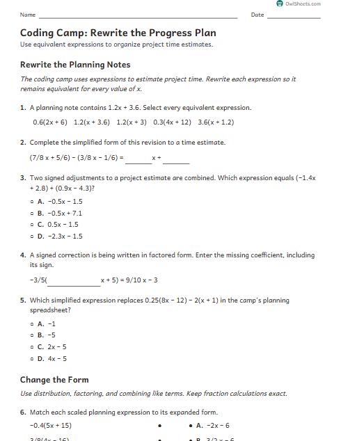 Coding Camp: Rewrite the Progress Plan worksheet preview