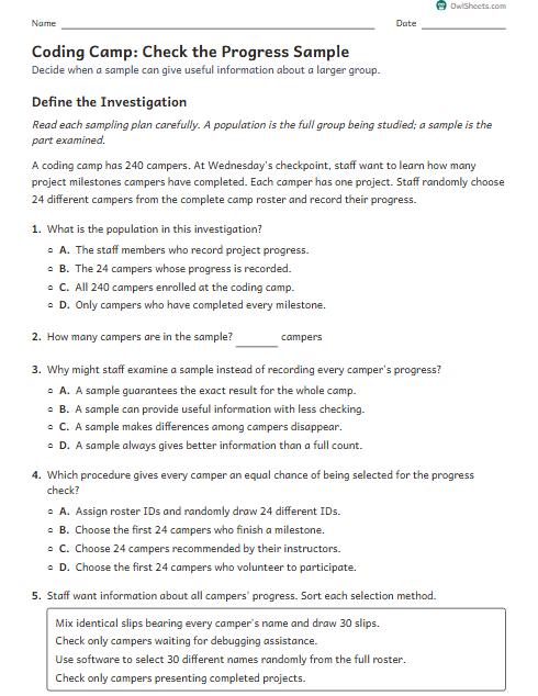 Coding Camp: Check the Progress Sample worksheet preview