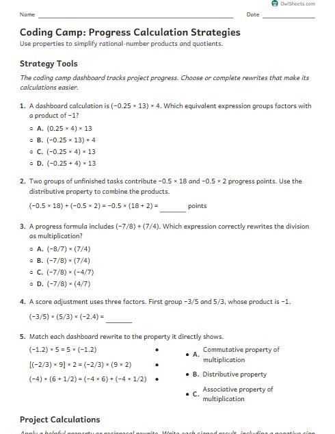 Coding Camp: Progress Calculation Strategies worksheet preview