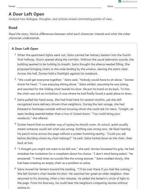 A Door Left Open worksheet preview