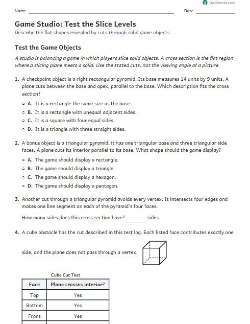Game Studio: Test the Slice Levels worksheet preview