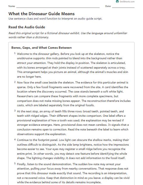 What the Dinosaur Guide Means worksheet preview