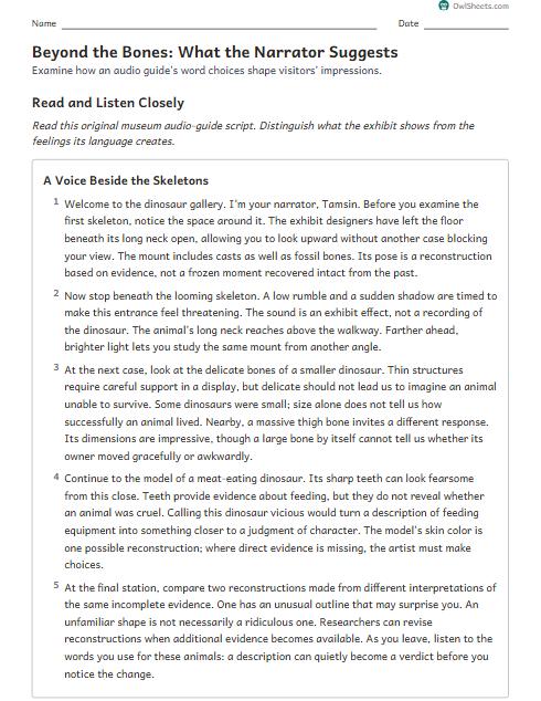 Beyond the Bones: What the Narrator Suggests worksheet preview