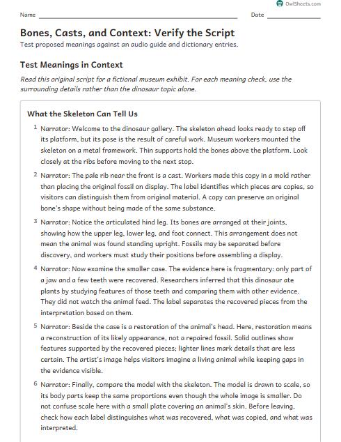 Bones, Casts, and Context: Verify the Script worksheet preview