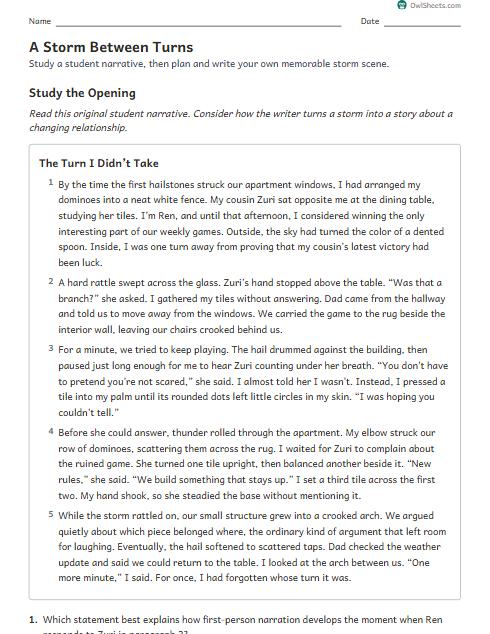 A Storm Between Turns worksheet preview