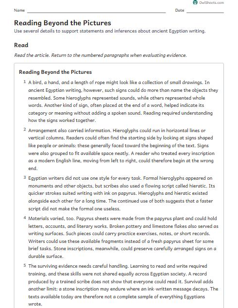 Reading Beyond the Pictures worksheet preview