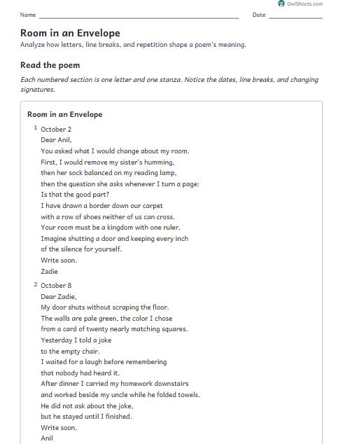 Room in an Envelope worksheet preview
