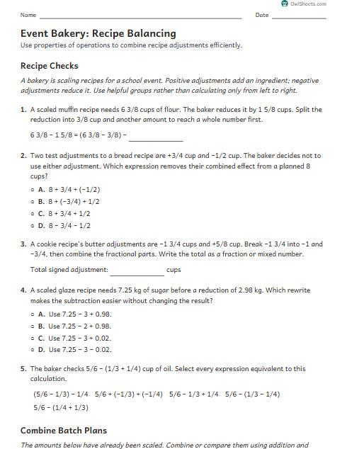 Event Bakery: Recipe Balancing worksheet preview