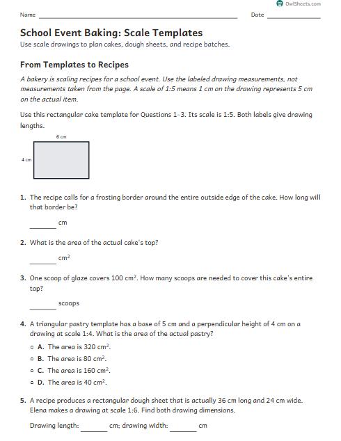 School Event Baking: Scale Templates worksheet preview
