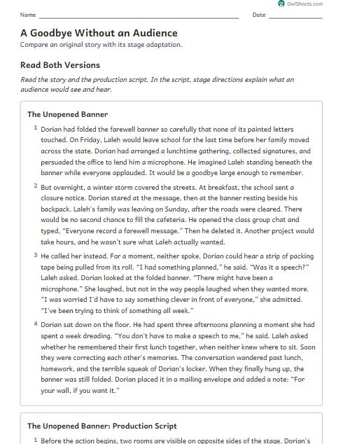 A Goodbye Without an Audience worksheet preview