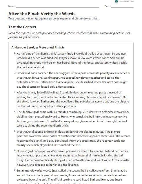 After the Final: Verify the Words worksheet preview