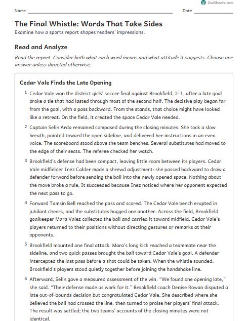The Final Whistle: Words That Take Sides worksheet preview