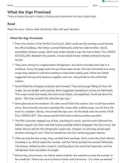 What the Sign Promised worksheet preview