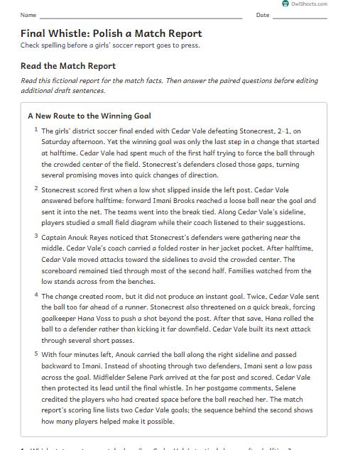 Final Whistle: Polish a Match Report worksheet preview