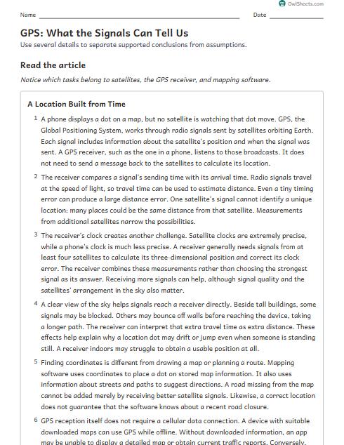 GPS: What the Signals Can Tell Us worksheet preview