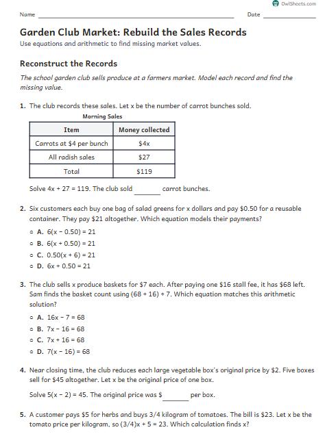 Garden Club Market: Rebuild the Sales Records worksheet preview