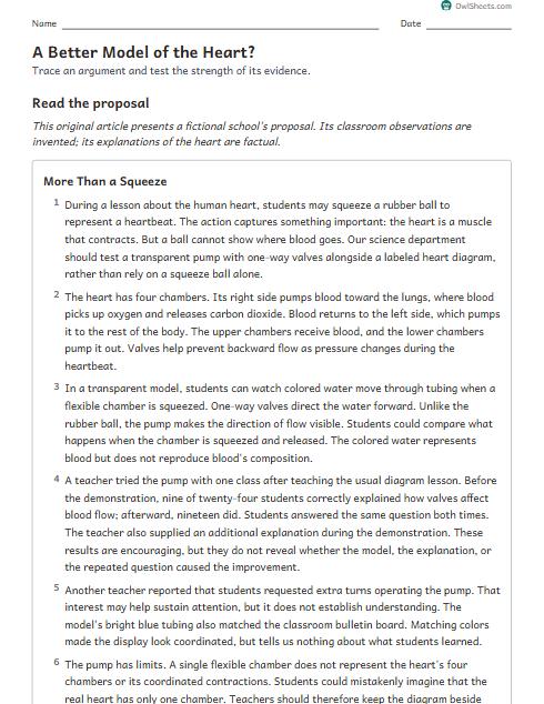 A Better Model of the Heart? worksheet preview