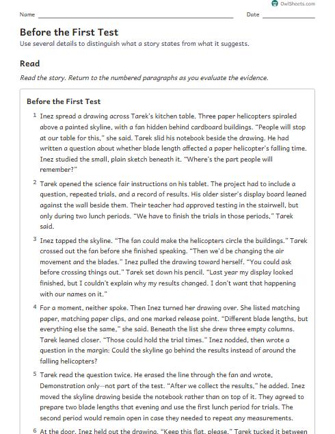 Before the First Test worksheet preview