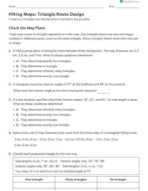 Hiking Maps: Triangle Route Design worksheet preview