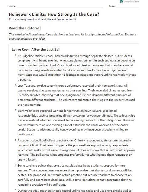 Homework Limits: How Strong Is the Case? worksheet preview