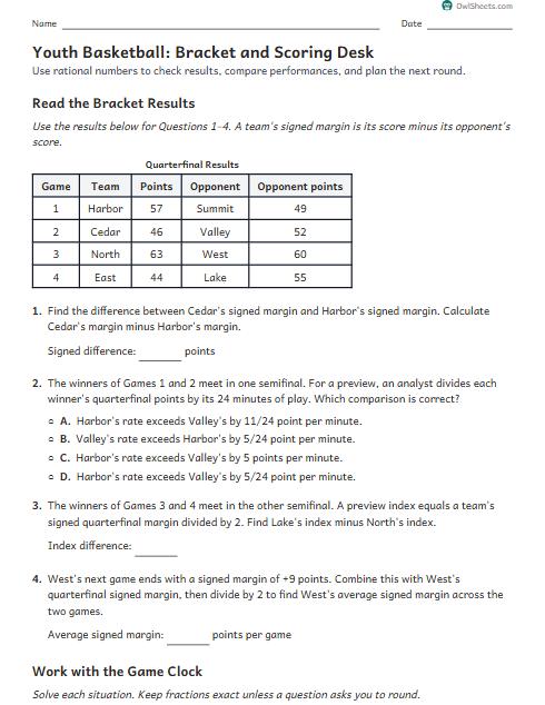 Youth Basketball: Bracket and Scoring Desk worksheet preview