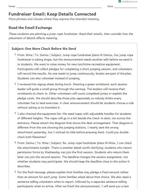 Fundraiser Email: Keep Details Connected worksheet preview