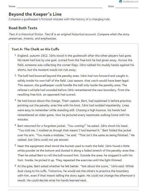 Beyond the Keeper’s Line worksheet preview