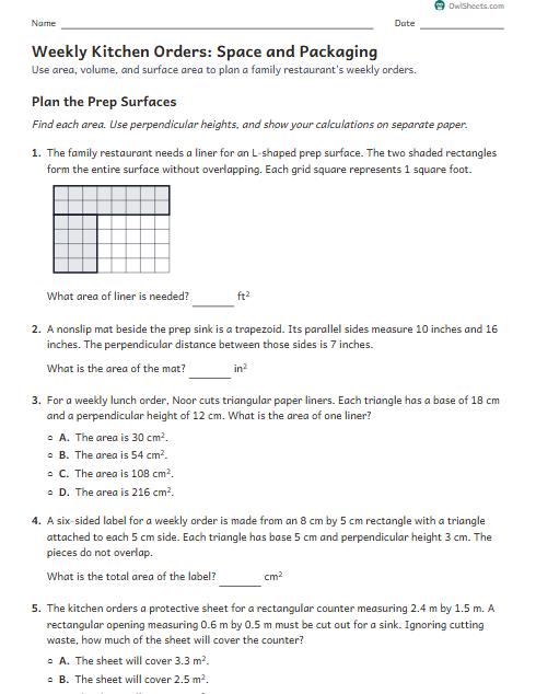 Weekly Kitchen Orders: Space and Packaging worksheet preview