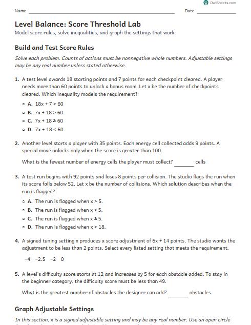 Level Balance: Score Threshold Lab worksheet preview