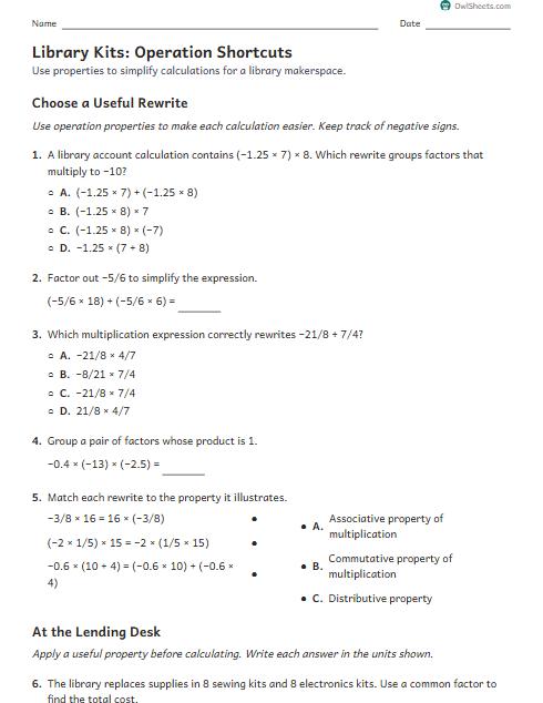 Library Kits: Operation Shortcuts worksheet preview