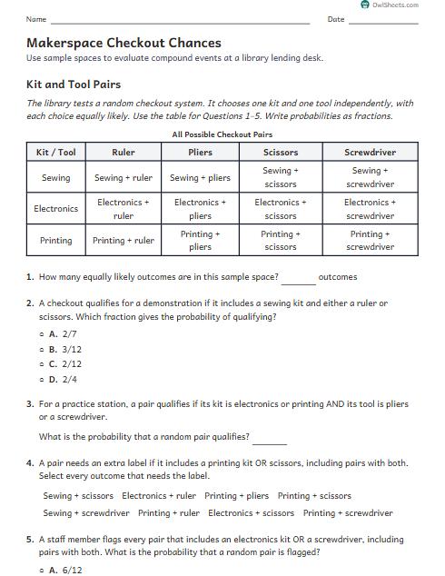 Makerspace Checkout Chances worksheet preview