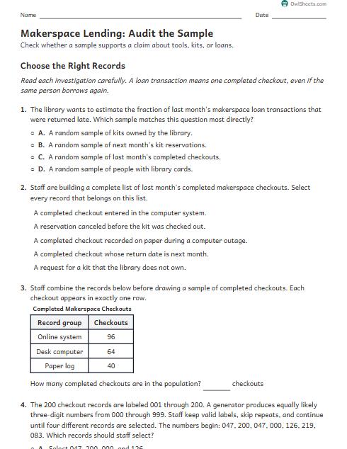Makerspace Lending: Audit the Sample worksheet preview