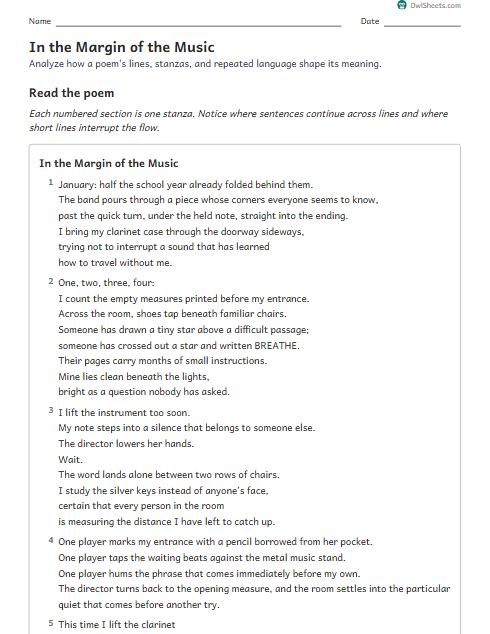 In the Margin of the Music worksheet preview