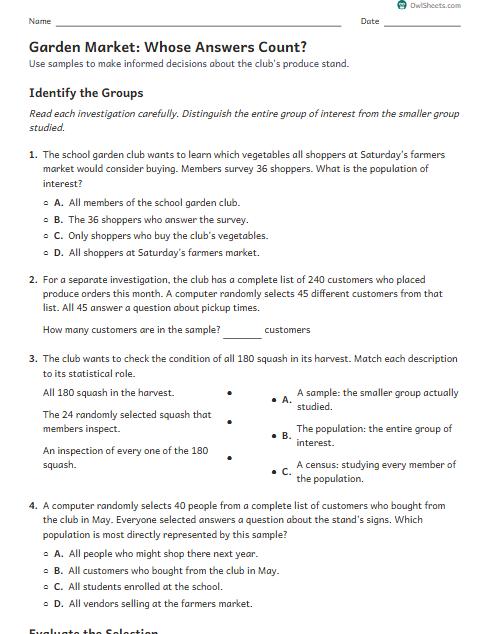 Garden Market: Whose Answers Count? worksheet preview