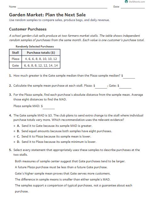 Garden Market: Plan the Next Sale worksheet preview