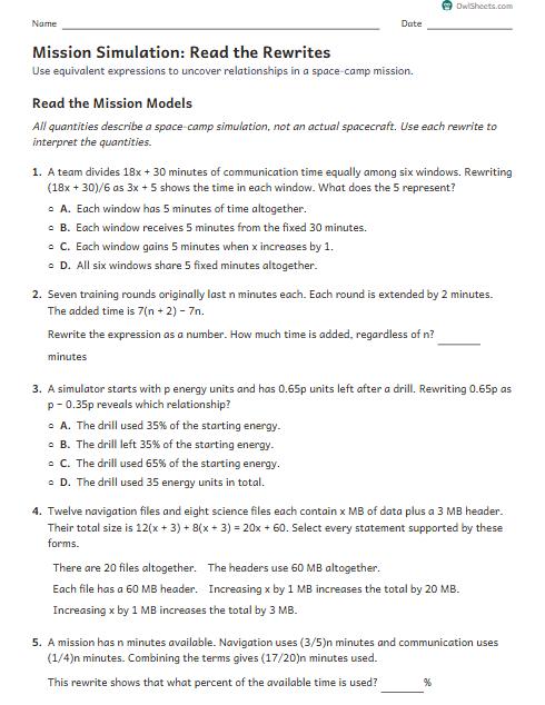 Mission Simulation: Read the Rewrites worksheet preview