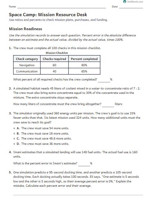 Space Camp: Mission Resource Desk worksheet preview