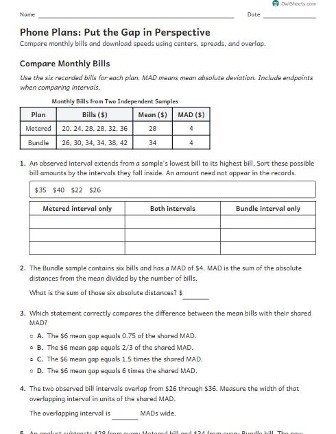 Phone Plans: Put the Gap in Perspective worksheet preview