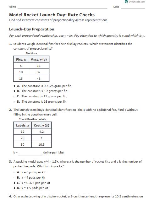Model Rocket Launch Day: Rate Checks worksheet preview