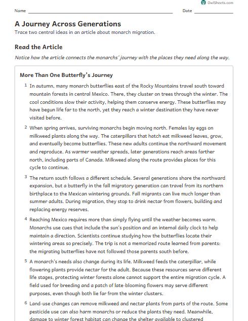 A Journey Across Generations worksheet preview