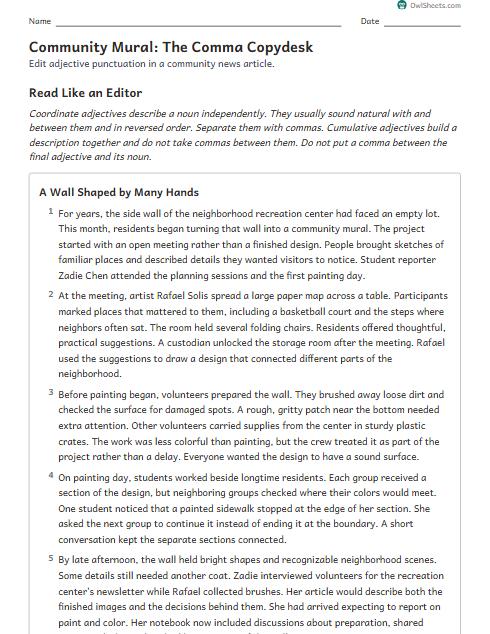 Community Mural: The Comma Copydesk worksheet preview