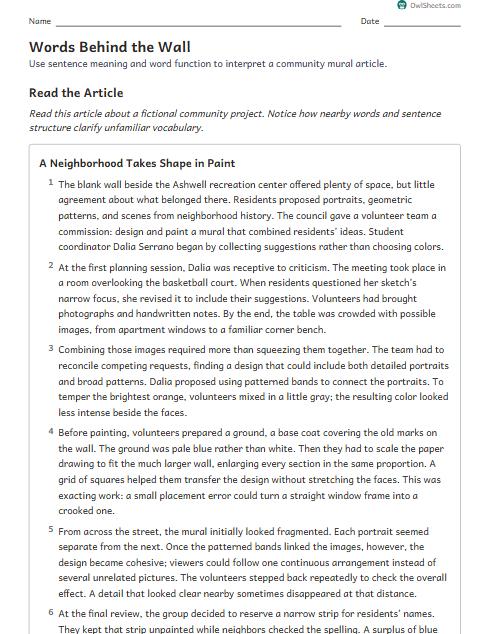 Words Behind the Wall worksheet preview